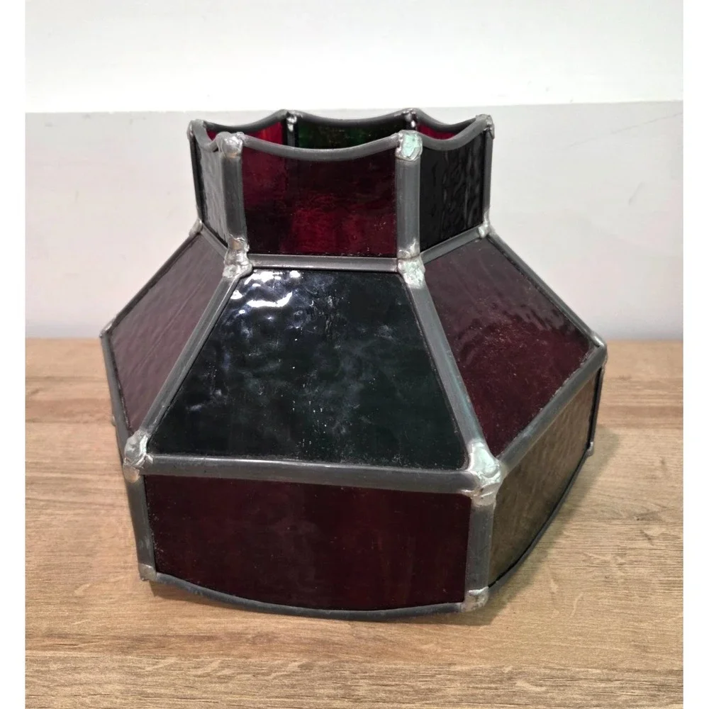 Vintage 60s 70s Midcentury Stained Glass Hanging Bar Lamp Shade Red Green 12''